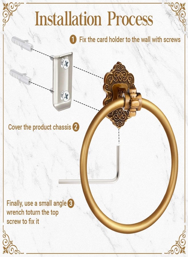 Otoolling 2 Pcs Antique Gold Toilet Paper Holder Towel Ring, Hand Towel Hanger Toilet Paper Roll Holder Wall Mount Retro Vintage Bathroom Hardware - Image 3
